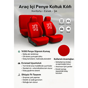 Mirsepet Pejo 3008 Koltuk Koruyucu Penye 4 Parça Takım Set Kırmızı