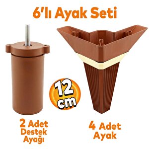 Alcazar Köşe 6'lı Set Mobilya Tv Ünitesi Çekyat Koltuk Kanepe Destek Ayağı 12 Cm Kahve M8 Civatalı