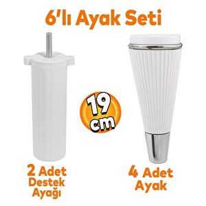 İron 6'lı Set Mobilya Tv Ünitesi Çekyat Koltuk Kanepe Destek Ayağı 19 Cm Beyaz Ayak M8 Civatalı