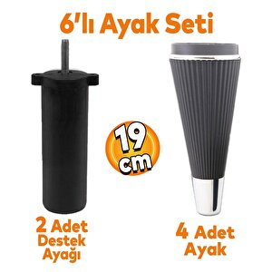 İron 6'lı Set Mobilya Tv Ünitesi Çekyat Koltuk Kanepe Destek Ayağı 19 Cm Siyah Ayak M8 Civatalı