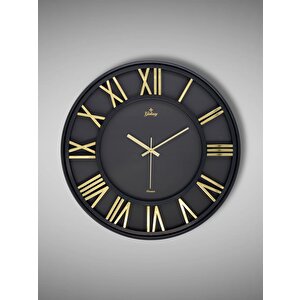 Galaxy Premium Serisi Modern Tasarımlı Roma Rakamlı 40 Cm Duvar Saati Siyah-gold
