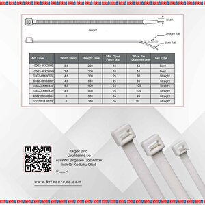 Brio Kablo Cırt Kelepçe Beyaz 48x300 Mm 100 Lük