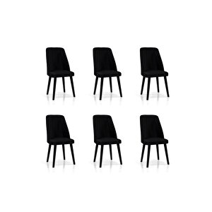 6 Adet Elit Serisi Babyface Kumaş Siyah Ahşap Gürgen Ayaklı Mutfak Sandalyeleri