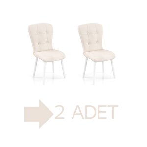 2 Adet Safir Serisi Babyface Kumaş Beyaz Ahşap Gürgen Ayaklı Mutfak Sandalyeleri