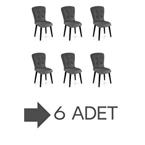 6 Adet Babyface Kumaş Siyah Ahşap Gürgen Ayaklı Mutfak Sandalyeleri
