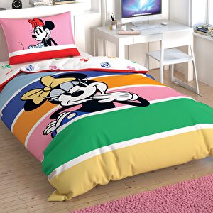 Disney Minnie Mouse Rainbow Pamuk Nevresim Takımı
