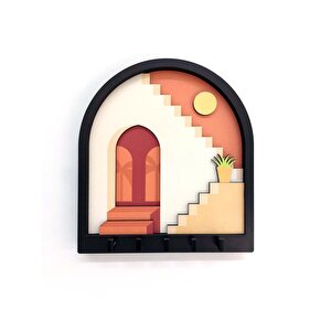 Cajuart Turuncu Soyut Merdiven Tasarım 3d Katmanlı Duvar Askısı Anahtarlık