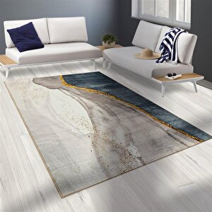 Bambu Halı Salon Halısı Post Pelüş Halı Modern Desenli Gold Krem 100x150 cm