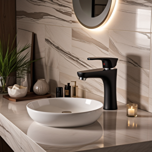 Siyah Mix Lavabo Bataryası Yüksek 18 cm