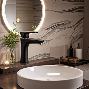 Siyah Mix Lavabo Bataryası Yüksek 18 cm