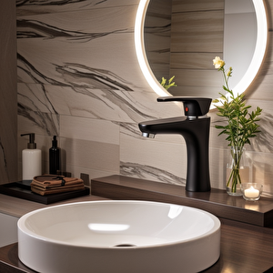 Polyfit Siyah Mix Lavabo Bataryası Yüksek 18 cm