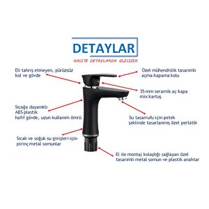 Polyfit Siyah Mix Lavabo Bataryası Yüksek 18 cm
