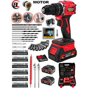 Xr-drive 013 RED 21 V 4 Ah Yeni Nesil Kömürsüz Motor Darbeli Çift Akülü Şarjlı Matkap Vidalama + Uç Set Hediyeli