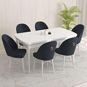 Liora Mdf Beyaz Açılabilir 70x114 Cm 6 Sandalyeli Mutfak Masası Takımı