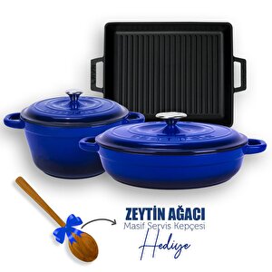 Döküm 6x New Heritage Serisi Döküm Demir Tencere Tava Çeyiz Seti Mavi