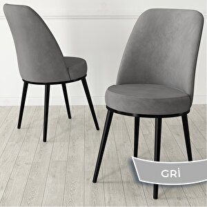 Nix Serisi Açılabilir 70x114 Siyah Mermer Desen Mutfak Masası Takımı Ve 6 Gri Sandalye