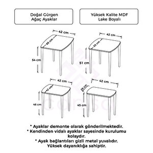 Nirwa Serisi Mdf 4 Lü  Çiçek Desenli  Beyaz Zigon Sehpa Takımı