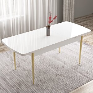 Tia Serisi Açılabilir 80x132 Beyaz Mdf Mutfak Masası Takımı Ve 6 Cappucino Sandalye Gold Detay