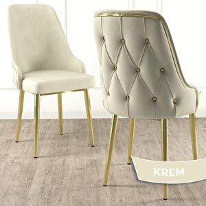 Tia Serisi Açılabilir 80x132 Beyaz Mdf Mutfak Masası Takımı Ve 6 Krem Sandalye Gold Detay