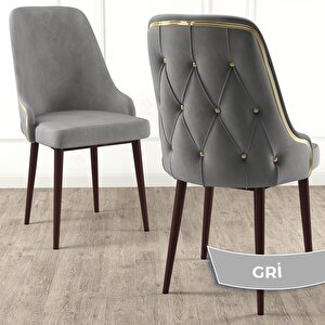 Tia Serisi Açılabilir 80x132 Barok Ahşap Desen Mdf Mutfak Masası Takımı Ve 4 Gri Sandalye Gold Detay