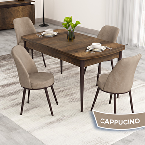 Nix Serisi Açılabilir 70x114 Barok Ahşap Desen Mutfak Masası Takımı Ve 4 Cappucino Sandalye Cappucino