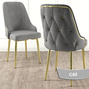 Tia Serisi Açılabilir 80x132 Siyah Mermer Desen Mdf Mutfak Masası Takımı Ve 6 Gri Sandalye Gold Detay