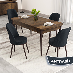 Nix Serisi Açılabilir 70x114 Barok Ahşap Desen Mutfak Masası Takımı Ve 4 Antrasit Sandalye Antrasit