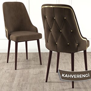 Tia Serisi Açılabilir 80x132 Barok Ahşap Desen Mdf Mutfak Masası Takımı Ve 4 Cappucino Sandalye Gold Detay