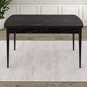 Nix Serisi Açılabilir 70x114 Siyah Mermer Desen Mutfak Masası Takımı Ve 6 Krem Sandalye Krem