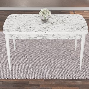 Fer Serisi 70x114 Açılabilir Beyaz Mermer Desen Masa Takımı Ve 4 Füme Sandalye Füme