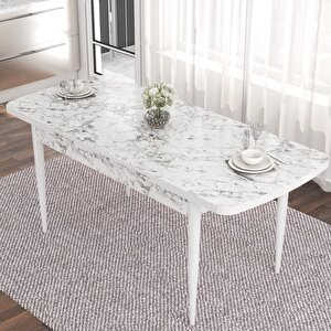Fer Serisi 70x114 Açılabilir Beyaz Mermer Desen Masa Takımı Ve 4 Füme Sandalye Füme