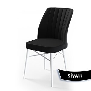 Fer Serisi 70x114 Açılabilir Beyaz Mermer Desen Masa Takımı Ve 4 Siyah Sandalye