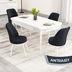 Nix Serisi Açılabilir 70x114 Beyaz Mutfak Masası Takımı Ve 4 Antrasit Sandalye Antrasit