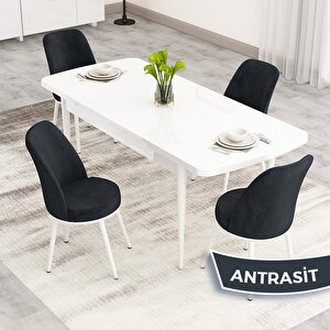 Nix Serisi Açılabilir 70x114 Beyaz Mutfak Masası Takımı Ve 4 Antrasit Sandalye Antrasit