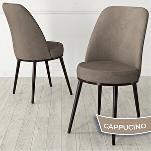 Nix Serisi Açılabilir 70x114 Beyaz Masa Ceviz Ayak Mutfak Masası Takımı Ve 6 Cappucino Sandalye Cappucino