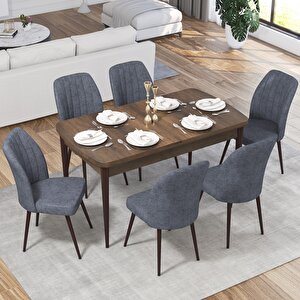 Ege Serisi Açılabilir 70x114 Barok Ahşap Desen Mutfak Masası Takımı Ve 6 Cappucino Sandalye Füme