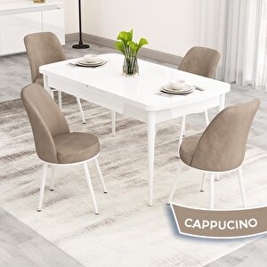 Nix Serisi Açılabilir 70x114 Beyaz Mutfak Masası Takımı Ve 4 Cappucino Sandalye Cappucino