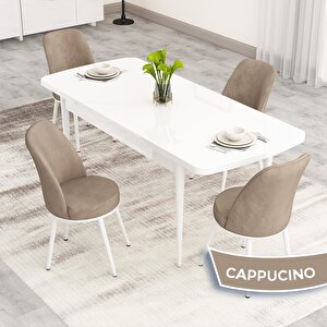 Nix Serisi Açılabilir 70x114 Beyaz Mutfak Masası Takımı Ve 4 Cappucino Sandalye Cappucino