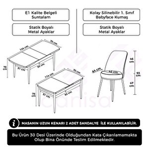 Nix Serisi Açılabilir 70x114 Barok Ahşap Desen Mutfak Masası Takımı Ve 6 Krem Sandalye