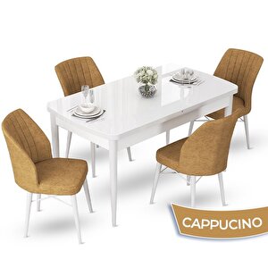 Fer Serisi 70x114 Açılabilir Beyaz Masa Takımı Ve 4 Cappucino Sandalye Cappucino