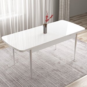 Tia Serisi Açılabilir 80x132 Beyaz Mdf Mutfak Masası Takımı Ve 6 Cappucino Sandalye Gümüş Detay