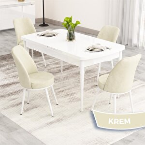 Nix Serisi Açılabilir 70x114 Beyaz Mutfak Masası Takımı Ve 4 Krem Sandalye Krem