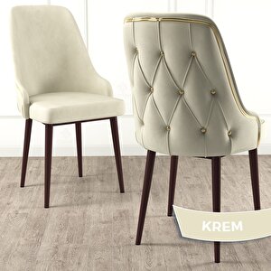 Tia Serisi Açılabilir 80x132 Barok Ahşap Desen Mdf Mutfak Masası Takımı Ve 6 Krem Sandalye Gold Detay