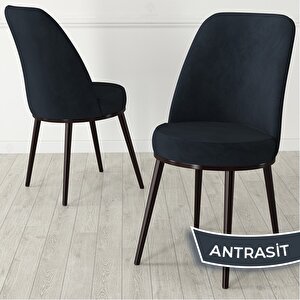 Nix Serisi Açılabilir 70x114 Beyaz Masa Ceviz Ayak Mutfak Masası Takımı Ve 6 Antrasit Sandalye Antrasit
