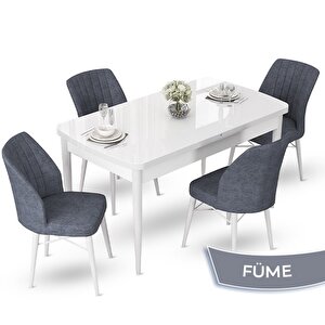 Fer Serisi 70x114 Açılabilir Beyaz Masa Takımı Ve 4 Füme Sandalye Füme