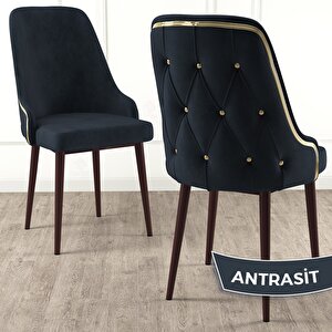 Tia Serisi Açılabilir 80x132 Barok Ahşap Desen Mdf Mutfak Masası Takımı Ve 6 Antrasit Sandalye Gold Detay