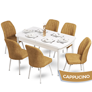 Sun Serisi 70x114 Açılabilir Beyaz Mutfak Masa Takımı Ve 6 Cappucino Sandalye Cappucino