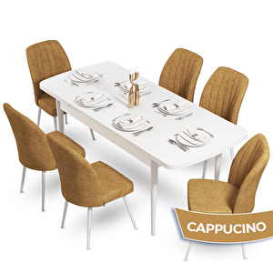 Sun Serisi 70x114 Açılabilir Beyaz Mutfak Masa Takımı Ve 6 Cappucino Sandalye Cappucino