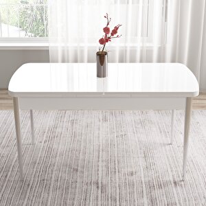 Tia Serisi Açılabilir 80x132 Beyaz Mdf Mutfak Masası Takımı Ve 4 Cappucino Sandalye Gümüş Detay Cappucino