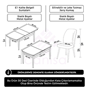 Sun Serisi 70x114 Açılabilir Barok Ahşap Desen Masa Takımı Ve 4 Kahverengi Sandalye